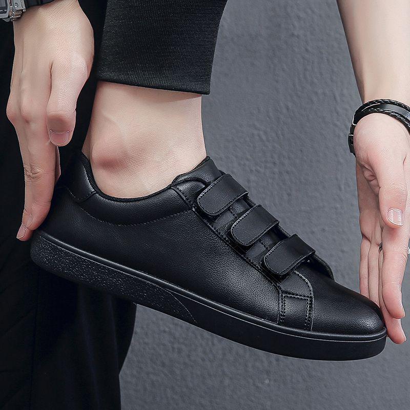 Men's Velcro Low-Top White Skate Shoes - Breathable, Thick-Soled, Non-Slip, Casual Footwear for Autumn