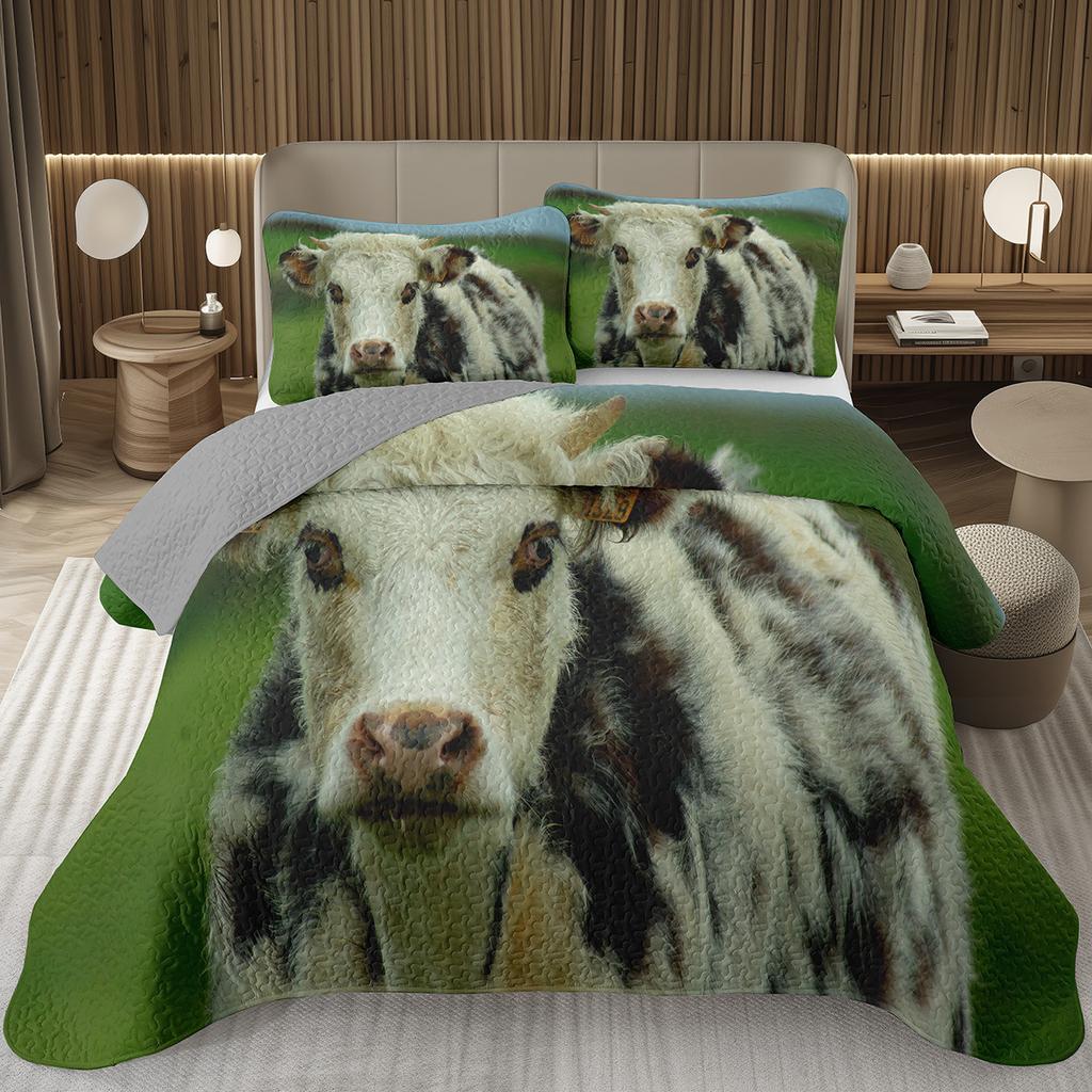 Cute Milk Cow Bedspread Cartoon Wildlife Coverlet Twin King Western Farm Animal Print Quilt Set For Kids Boys Girl Bedroom Decor