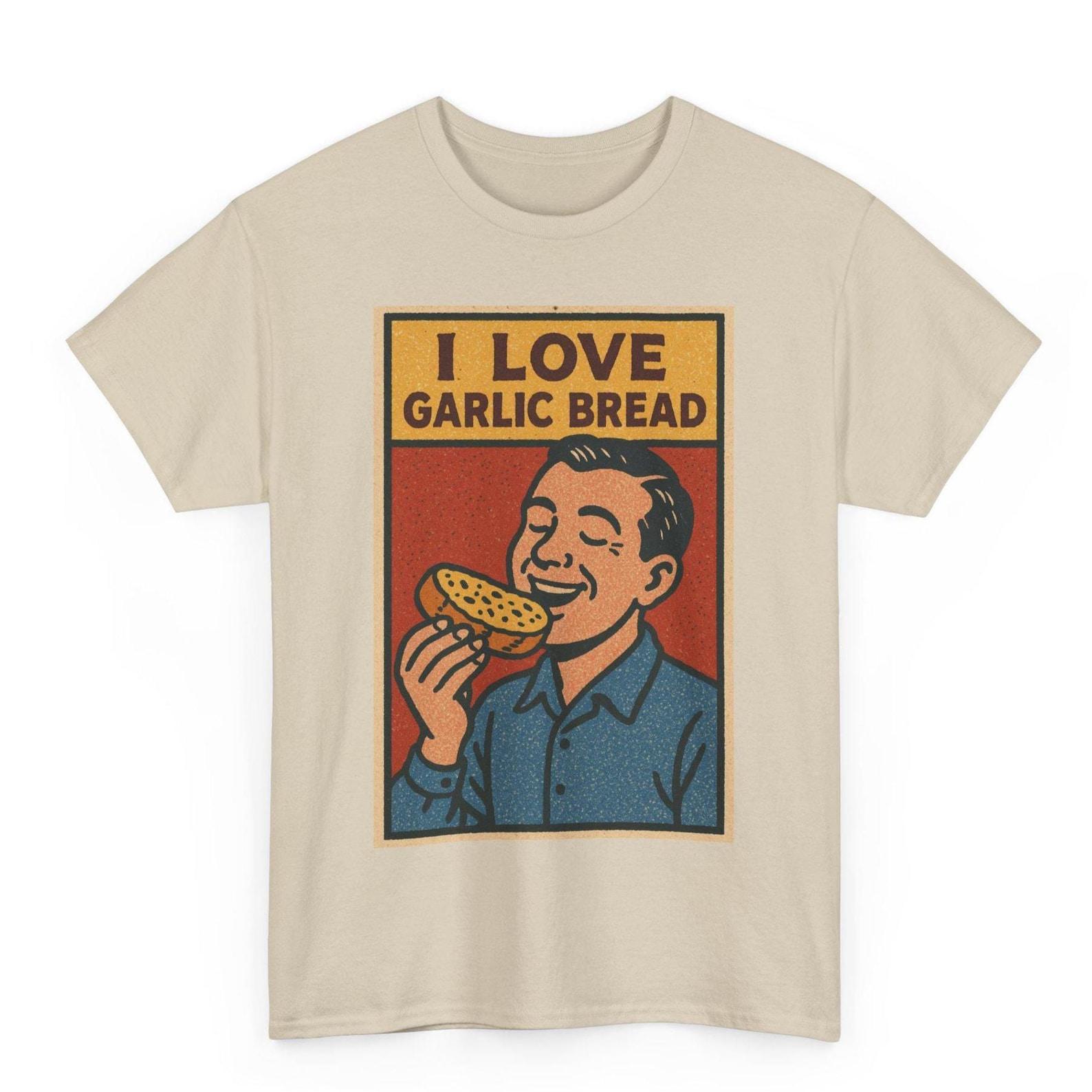 I Love Garlic Bread T-Shirt: Retro Foodie Graphic Tee L