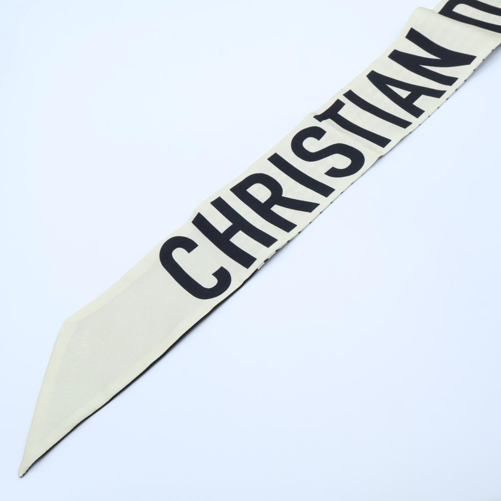 Dior [Beautiful Condition] Logo Mitza 100% Silk Scarf Ivoryx blackUsed