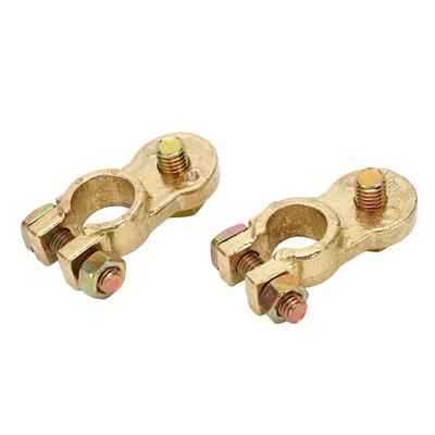 2Pcs Car Battery Terminal Connector Brass Plated Automotive Battery Cable Terminal for RV ATV Boat T