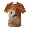 Sommar Rundhalsad 3D Katt Tryckt Topp Trendig Casual Kortärmad Barn Pojk T-shirts