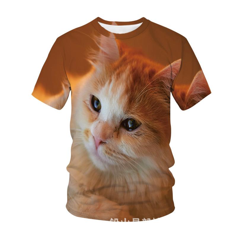 Sommar Rundhalsad 3D Katt Tryckt Topp Trendig Casual Kortärmad Barn Pojk T-shirts