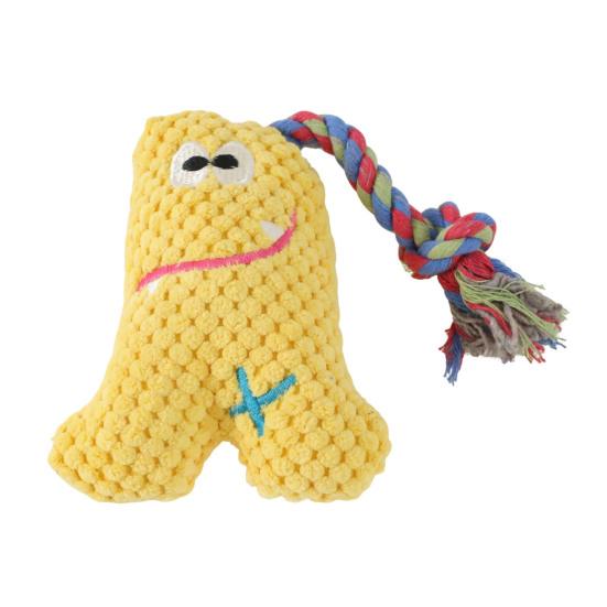Corduroy Dog Chew Toy Squeaky Plush Toy with Colorful Rope Chew Resistant Self-Entertainment Toy Dogs Tug Toy for Small