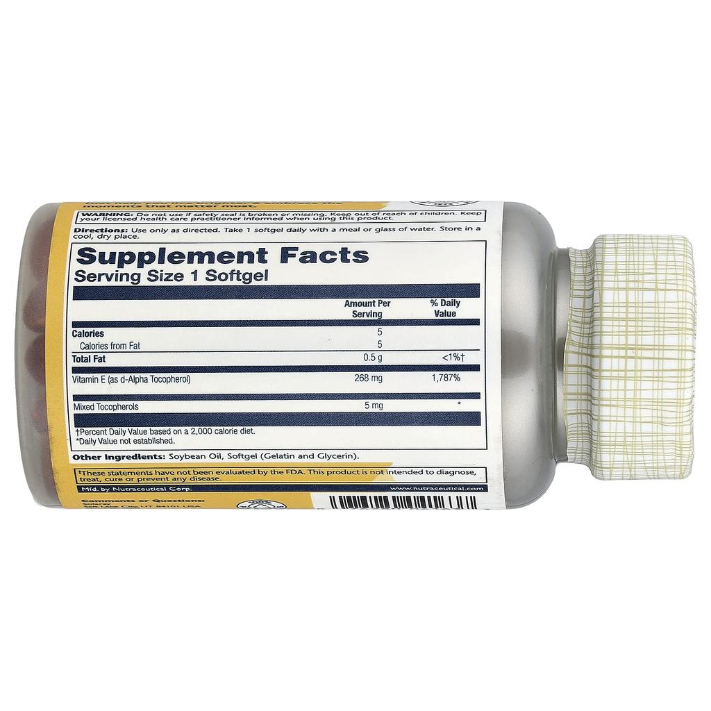 Vitamin E, 268Mg (400Iu), 100 Softgels