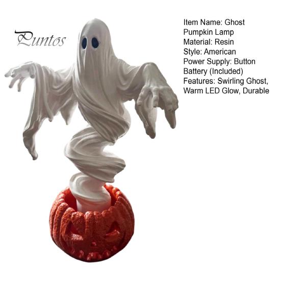 Decorative Figurine for Halloween Swirling Ghost Pumpkin Yard Lamp, Lighted Spooky Statue, Warm LED Outdoor Creepy Party Props Decor, Fall Autumn