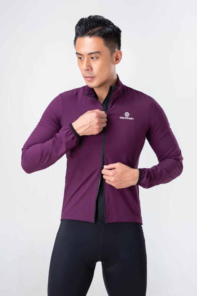 Morethan Long Sleeve Cycling Jacket Windbreaker Double Reflective Unisex (3XL / Burgundy) Men's/Women's (Windproof, Zipper, Material, Pockets,