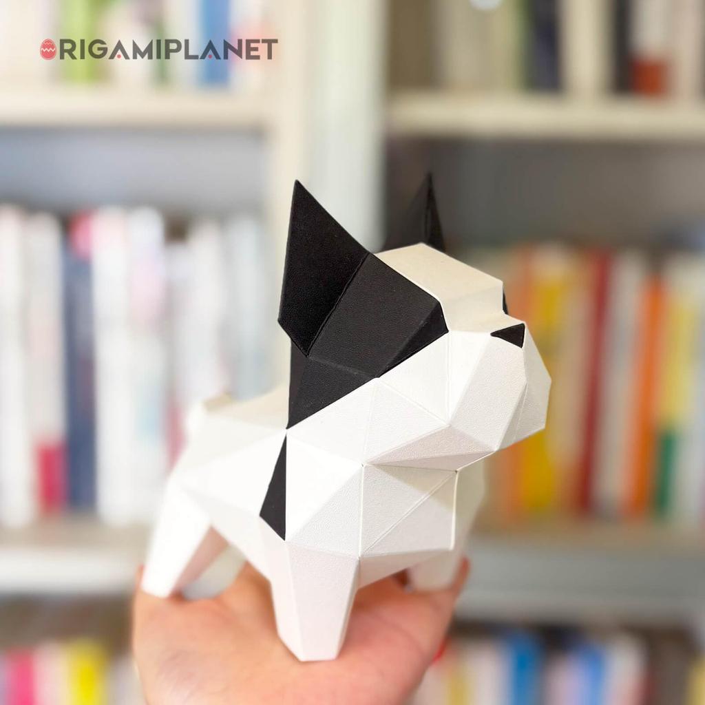ORIGAMIPLANET Bulldog 3D Origami Sada pro výrobu psí papírové sošky Snadná roztomilá 3D zvířátka Ruční výroba Domácí dekorace Umění Domácí dekorace Papírová řemesla Dárek