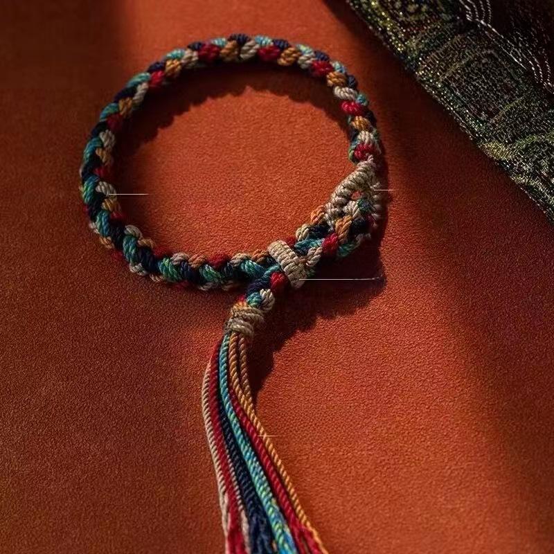 Hand-Woven Tibetan Cotton Bracelet - Colorful Ethnic and New Chinese Style Accessory.