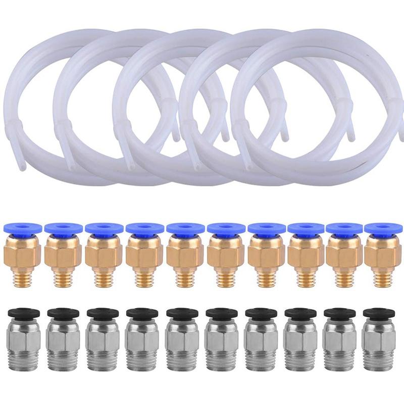 5 Pieces Ptfe Tubing (1.5M) with 10 Pieces Pc4-M6 Fittings and 10 Pieces Pc4-M10 Fitting Connector for 3D Printer 1.75mm