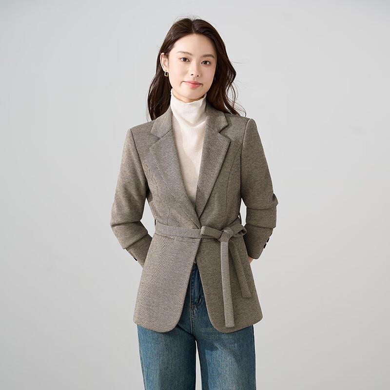 Women's Wool Blend Waist-Cinching Blazer
