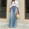 High Waist Loose Straight Jeans Women Light Wash Wide Leg Trousers Office Commute