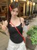 Summer Korean Style Lace Polka Dot Cotton Camisole T-Shirt