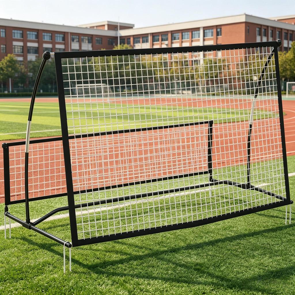 Portable 2-in-1 Football Rebound Net, Double-Sided, Incl. Carrying Bag and Ground Stakes, Dimensions 200x94x122/52 cm, Black
