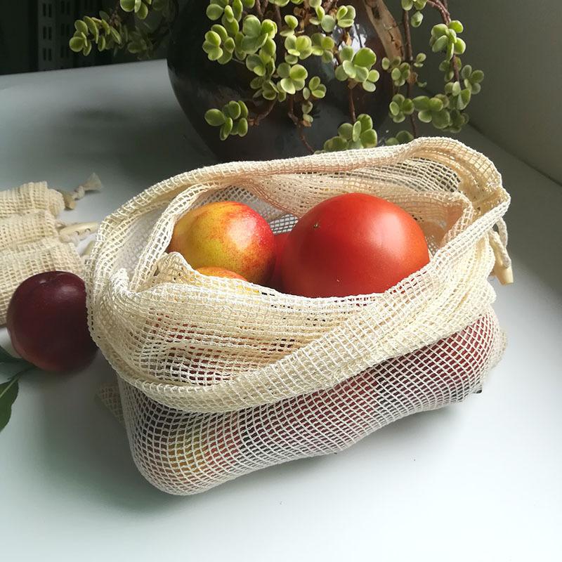 3Pcs/set Reusable Mesh Produce Bags Premium Polyester Washable Mesh Bags for Vegetables Fruits Toys