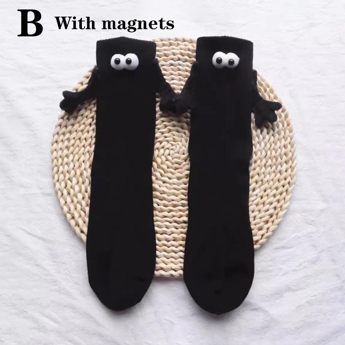 

1 пара клубных носков для пар знаменитостей Ins, модные забавные креативные носки с магнитным притяжением, черно-белые носки для пар с мультяшными глазами и глазами B чёрный