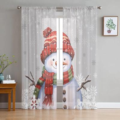 Christmas Snowflake Snowman Gray Sheer Curtains for Living Room Decoration Window Curtains Kitchen Tulle Voile Curtains
