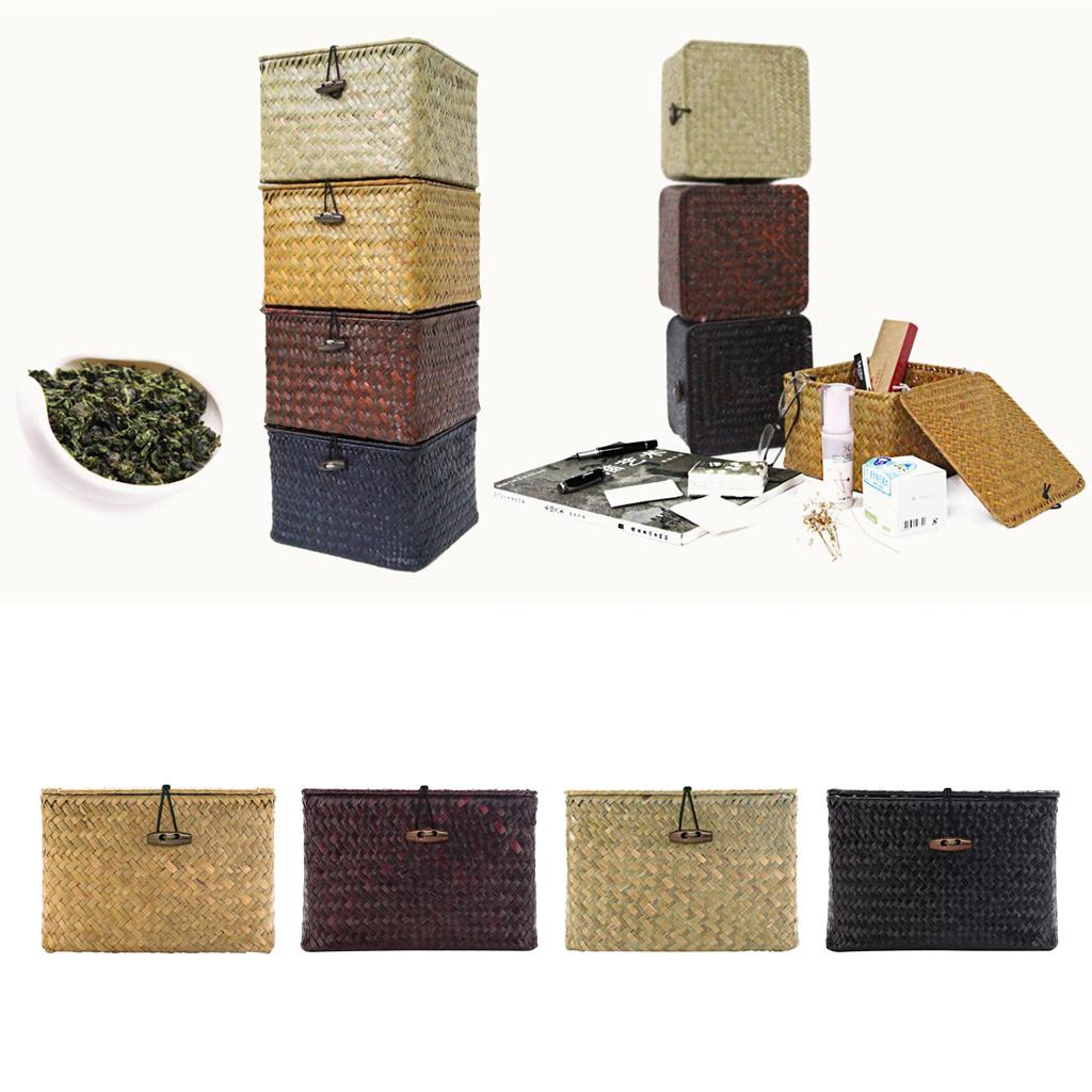 2pcs Seaweed Woven Cube Basket Organizer Boxes Bin for Drawers Desktop