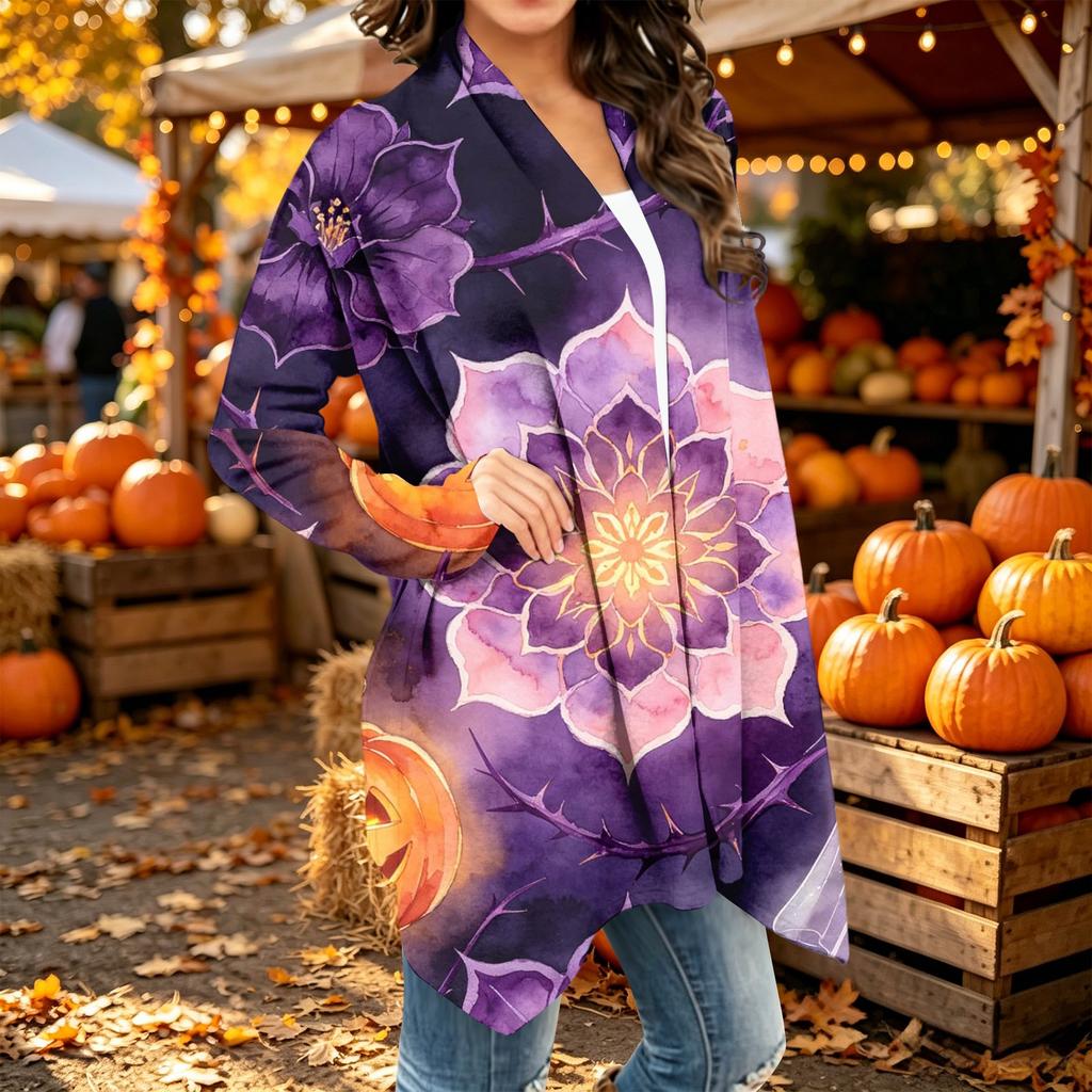 Women's Long Sleeve Halloween Print Cardigan for Casual Everyday Wear