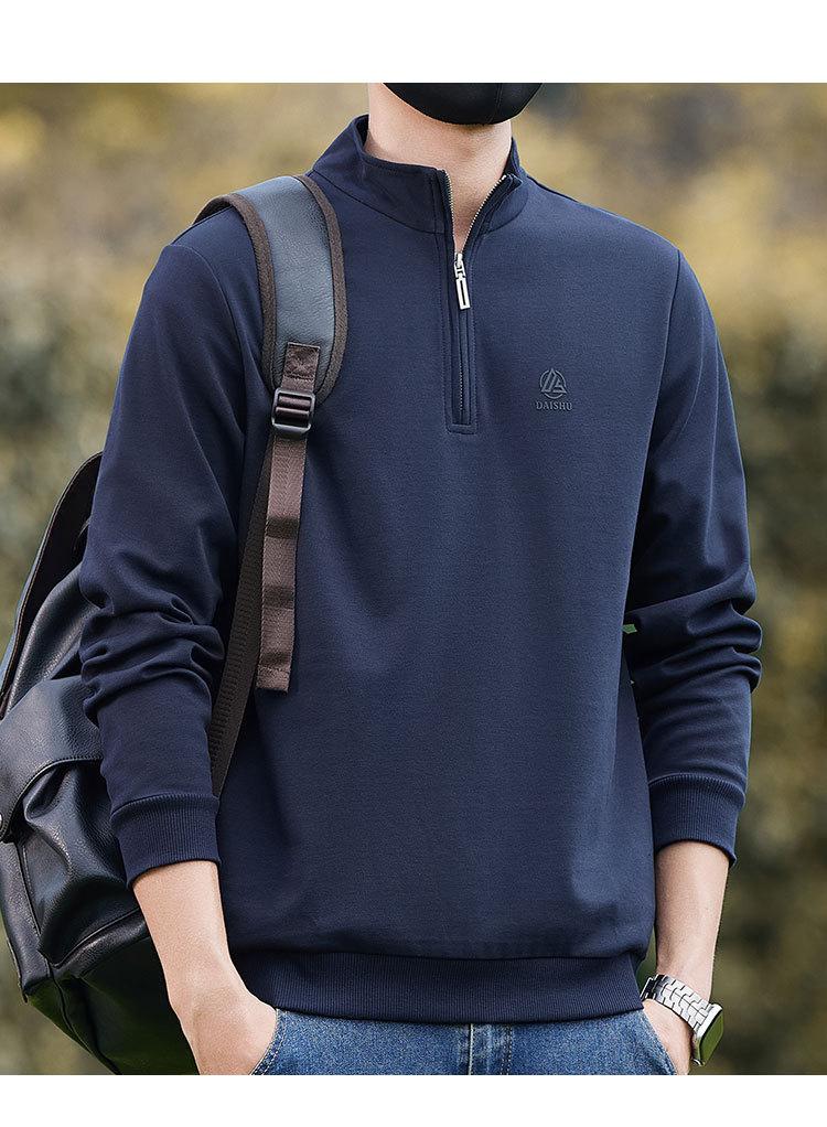 Far Infrared insulation/7A Antibacterial/cotton Blend with Mulberry Silk and Cotton Zipper Semi High Neck Men's Long Sleeved Sweatshirt