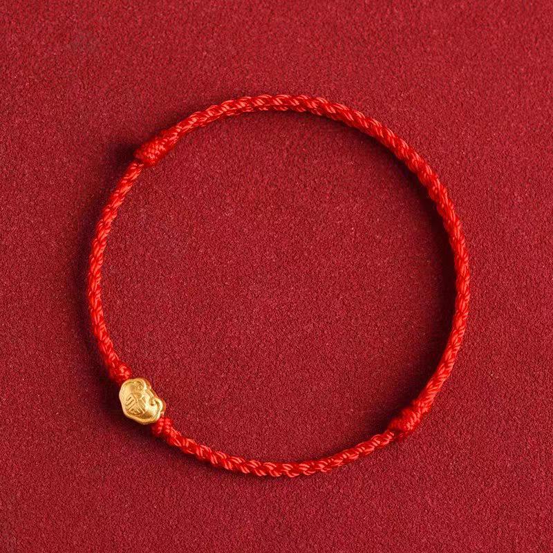 Pure Gold 999 Zodiac Red String Bracelet with Luck Beads for Baby's Full Moon or New Year