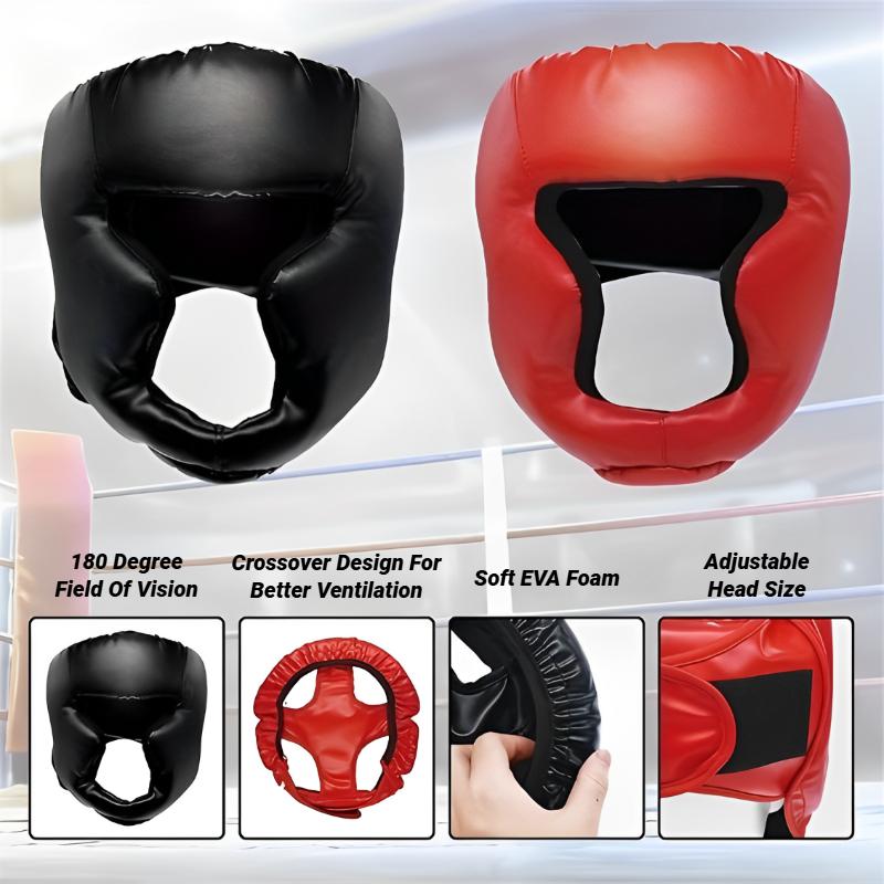 Full-Covered Thickened Leather Boxing Helmet Adult Training Head Protector for Karate Muay Thai Taekwondo