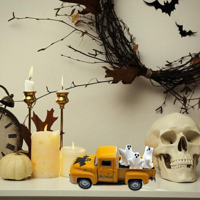 Haunted Metal Truck Halloween Collectible Alloy Car Model with Removable Ghostly Miniature Ornament Home Decors Gift