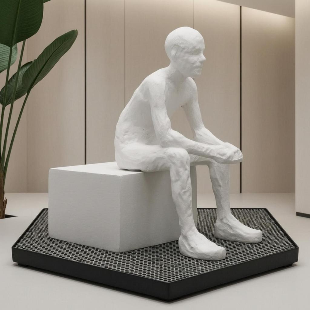 White Seated Thinker Statue Minimalist Hand-Finished Sculpture Versatile
