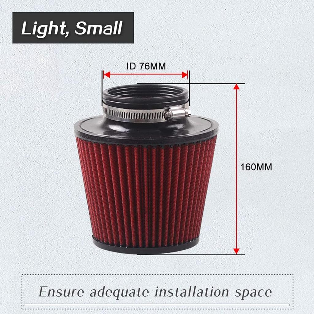 RYANSTAR 76Mm 3" High Flow Round Tapered Cone Closed-Top Cool Air Filter Cleaner