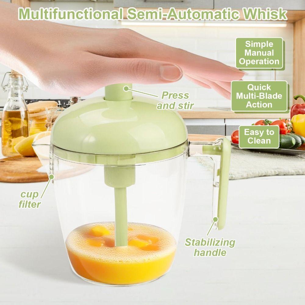 Multi-Blade Semi Automatic Whisk Push Rotary Mechanism Built-In Mesh Filter Egg Beater One-Hand Operation Ergonomic Design