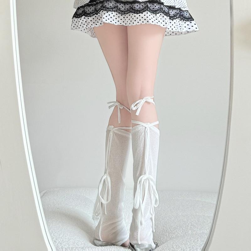 Straps Bow Leg Cover Calf Sunscreen Stacking Socks Ballet Japanese Grey Knee Bottom Socks