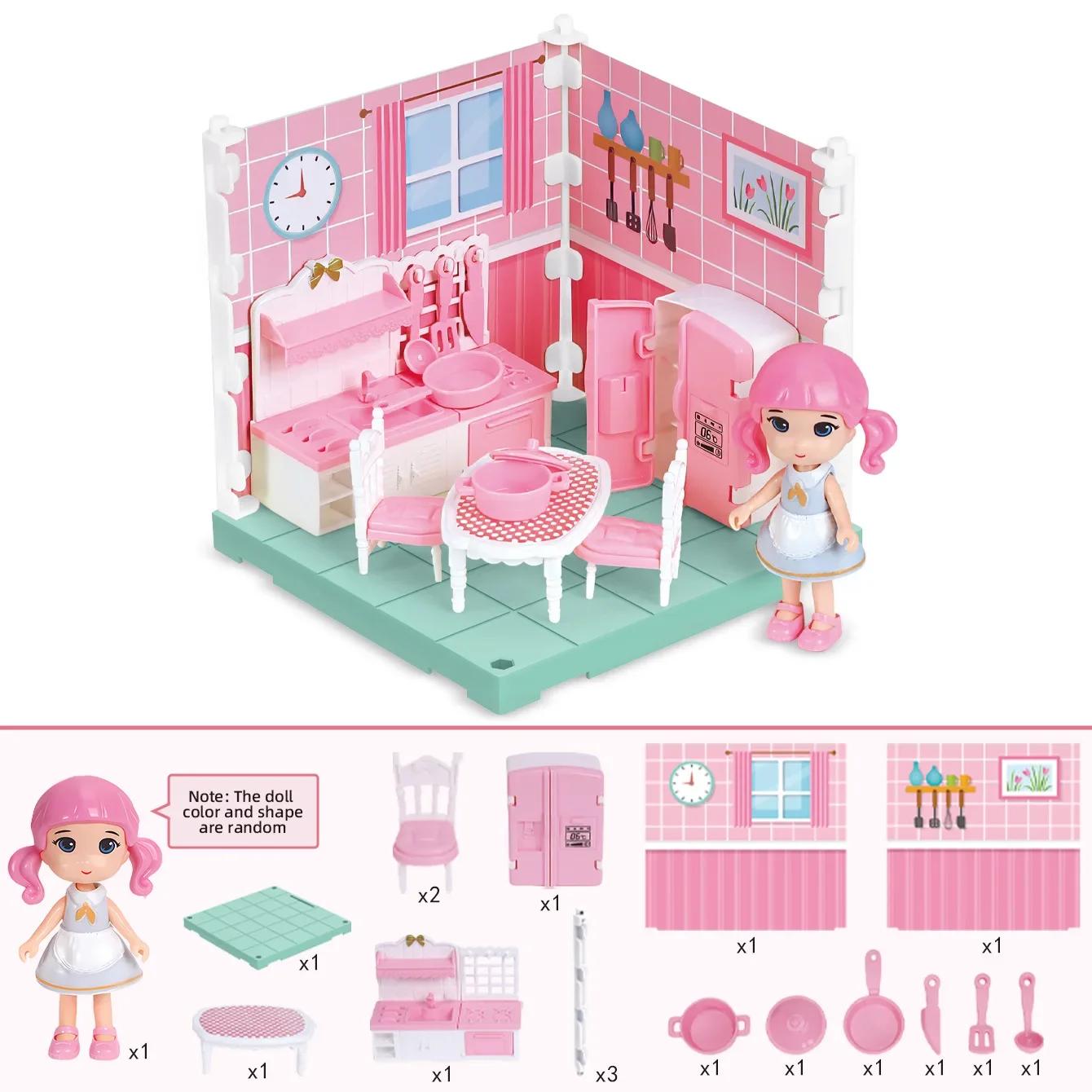 

DIY Miniature Dollhouse Kit Furniture Set Mini Bathroom House Laundry Room Kitchen Room 3D Educational Pretend Play Toys