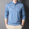 Spring New Long-sleeved T-shirt for Men with Mulberry Silk Stripes Casual Lapel Polo Shirt