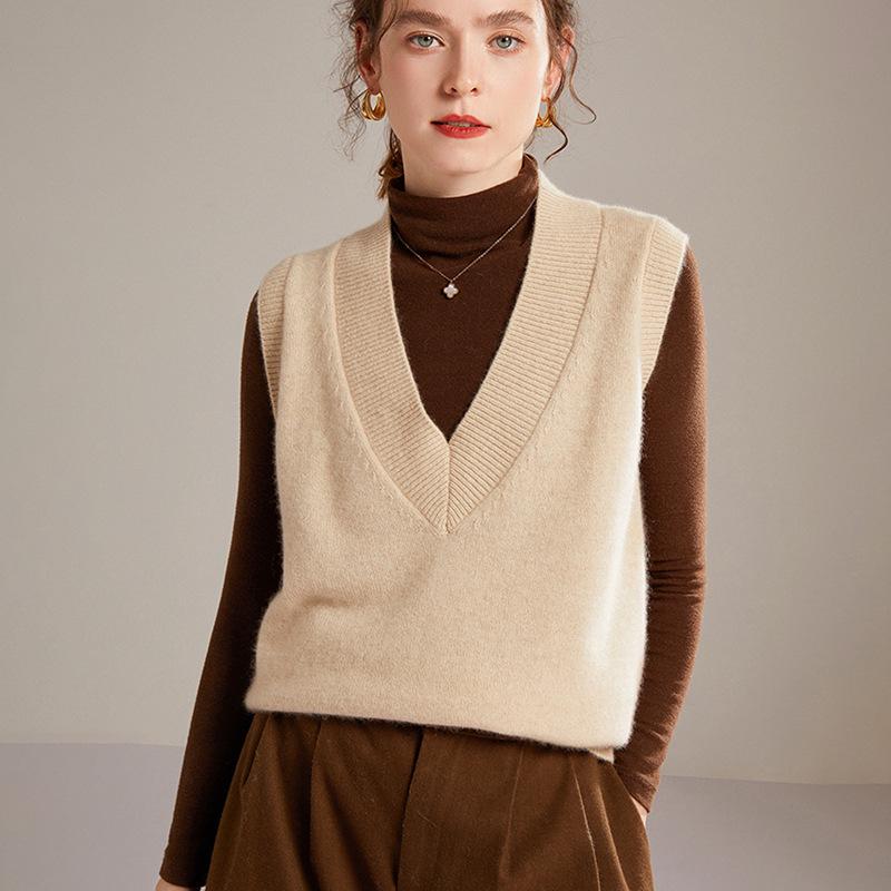 Lekasha Women's 100% Pure Cashmere V-Neck Knitted Vest Cardigan