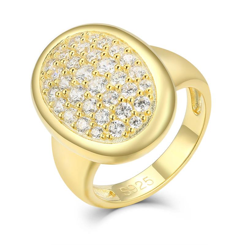 Oval full diamond S925 sterling silver ring women s niche high-end index finger ring light luxury unique zircon ring no. 6