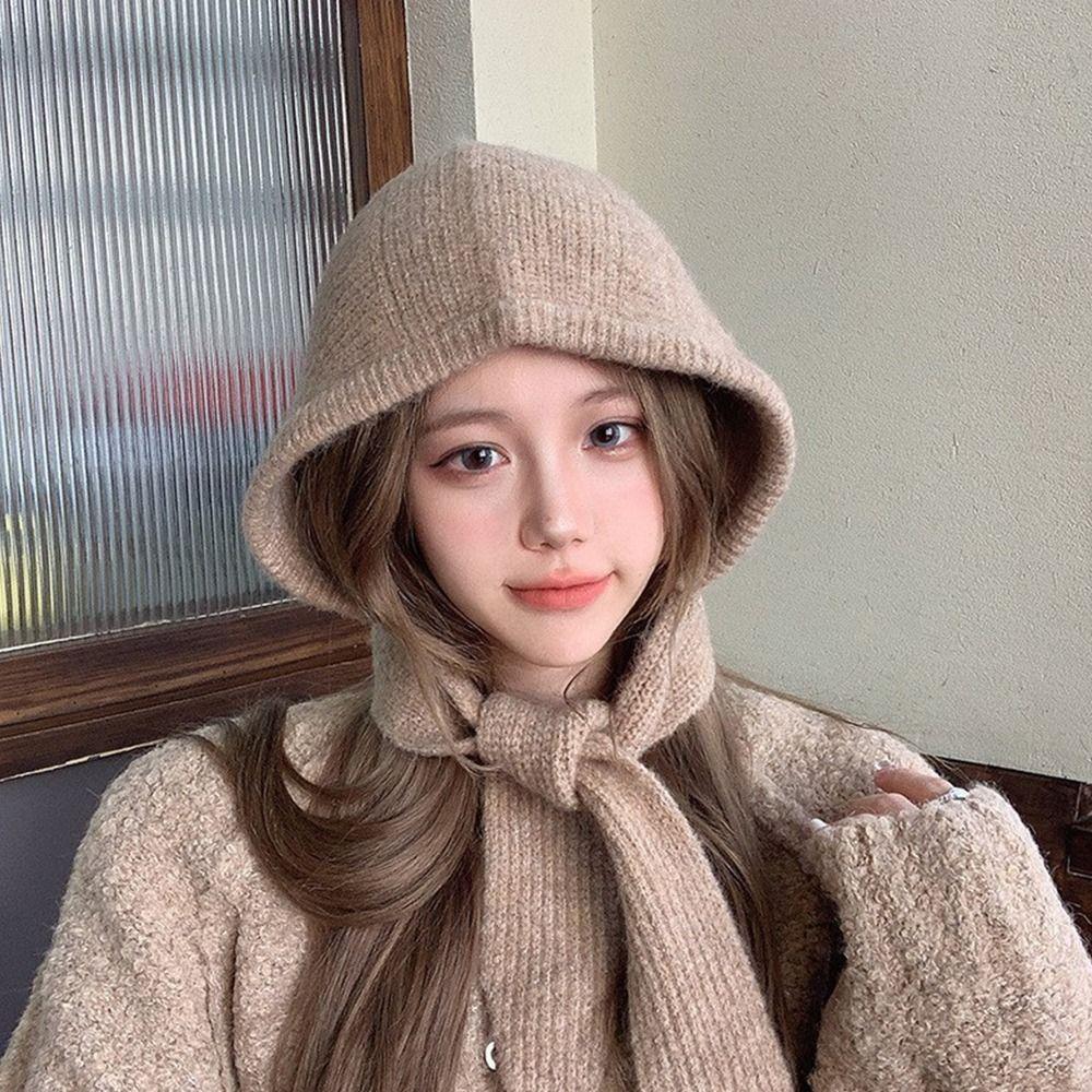Thicken Warm Korean Ins Hood Scarf Windproof Ear Protection Hat Balaclava Hat  Autumn and Winter
