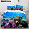 Underwater World King Queen Duvet Cover Cartoon Ocean Animal Bedding Set for Kids Fish Coral Sea Life Soft Polyester Quilt Cover