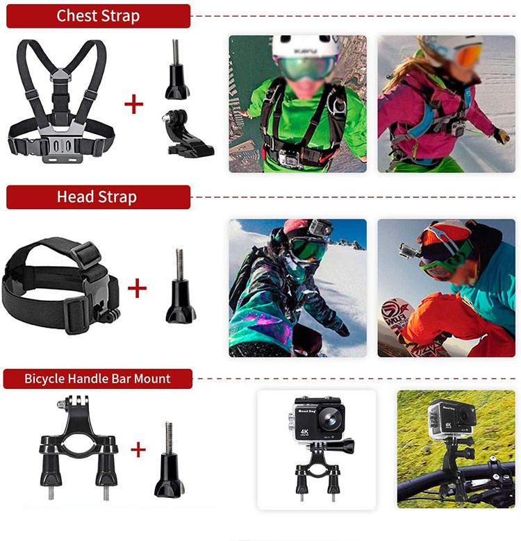 Universal 64-in-1 Action Camera Accessory Set Head Chest Mounts and Selfie Stick for GoPro Hero Series/DJI OSMO/Insta360