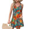 Summer Beach Loose V-Neck Sleeveless Pocket Dress Tank Top Skirt