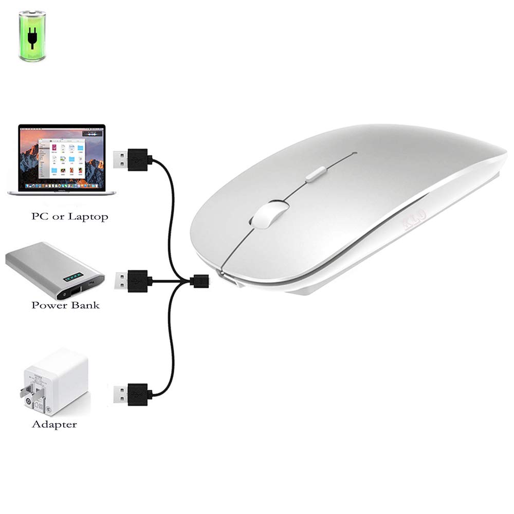 KLO Bluetooth Mouse for MacBookLaptopNotebookPCiPadChromebook, Wireless Mouse for MacBook AirPro (Silver)