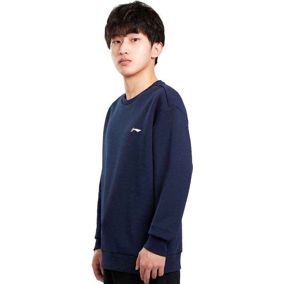 Li Ning Badminton Series Solid Color Logo Pullover Sweatshirt Autumn Men sweatshirt Navy-Blue AWDTD81-4
