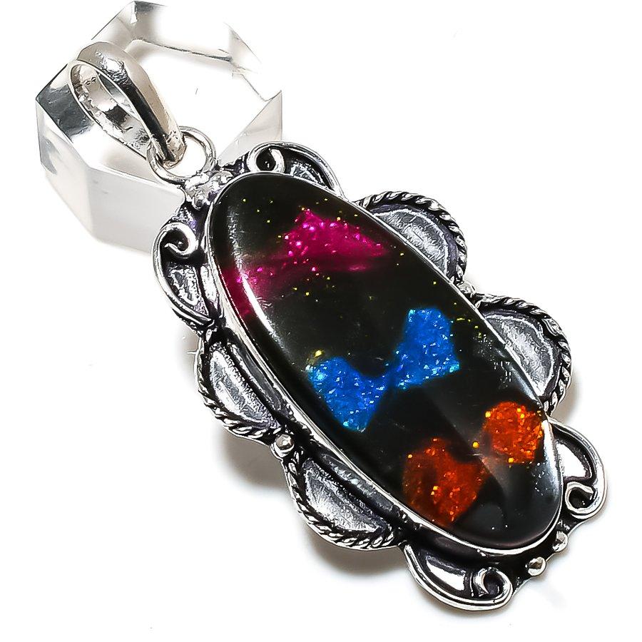 Natürlicher Dicorich Glas Edelstein 925 Sterling Silber Geschenk Anhänger 2,56" E3y82