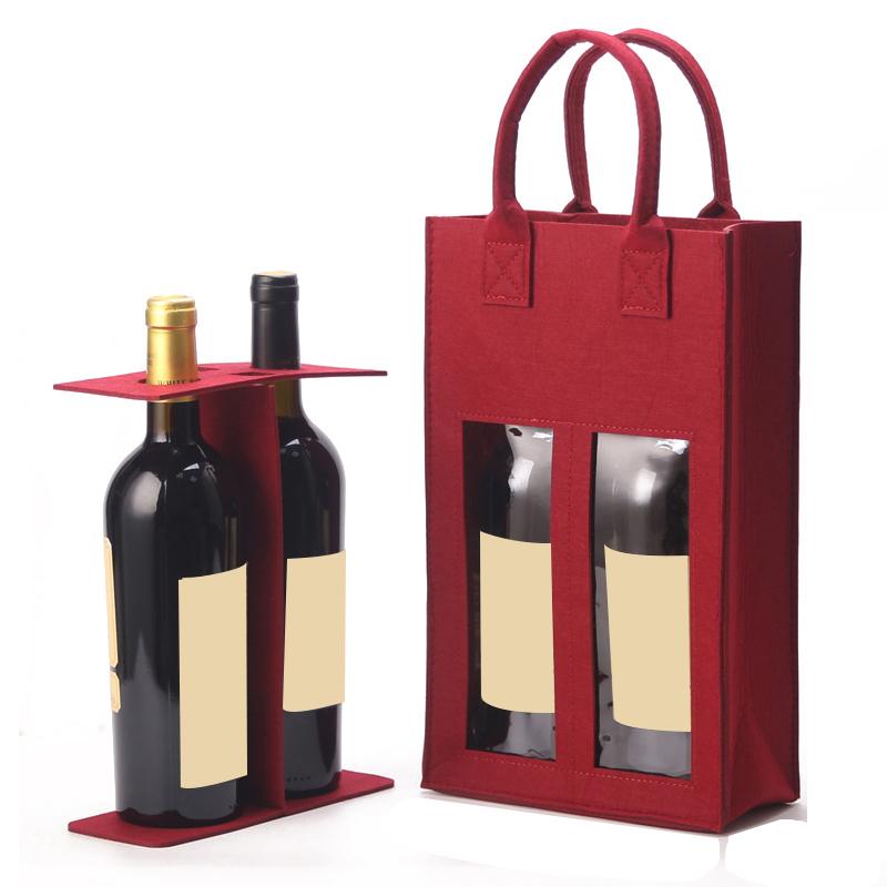 1 Stück Filz Rotwein Handtasche Wein Geschenkbox mit Fenster Doppel Flasche Champagner Verpackungstaschen Hochzeitsgeschenke für Gäste