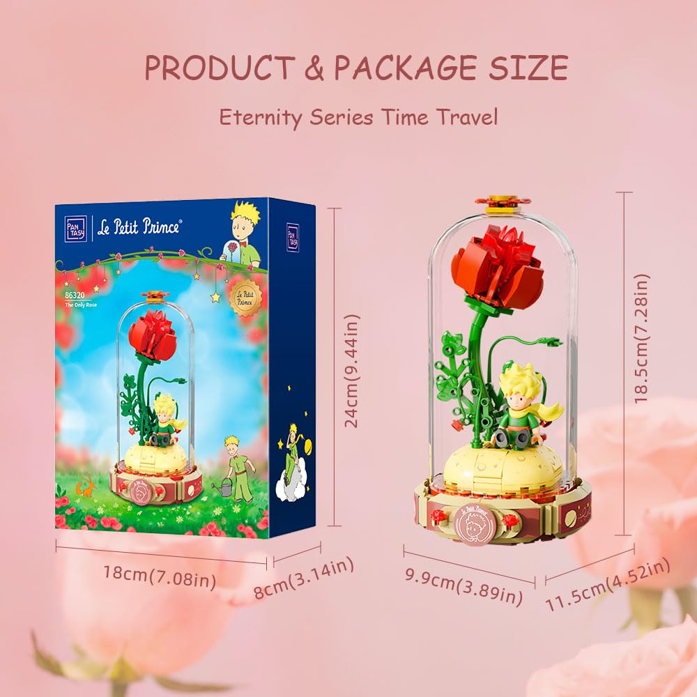 PANTASY The Little Prince Rose Flower Building Block Set - Rose Flower Model - DIY Assembly for Adults and Children - Bouquet - Home Decor Gift