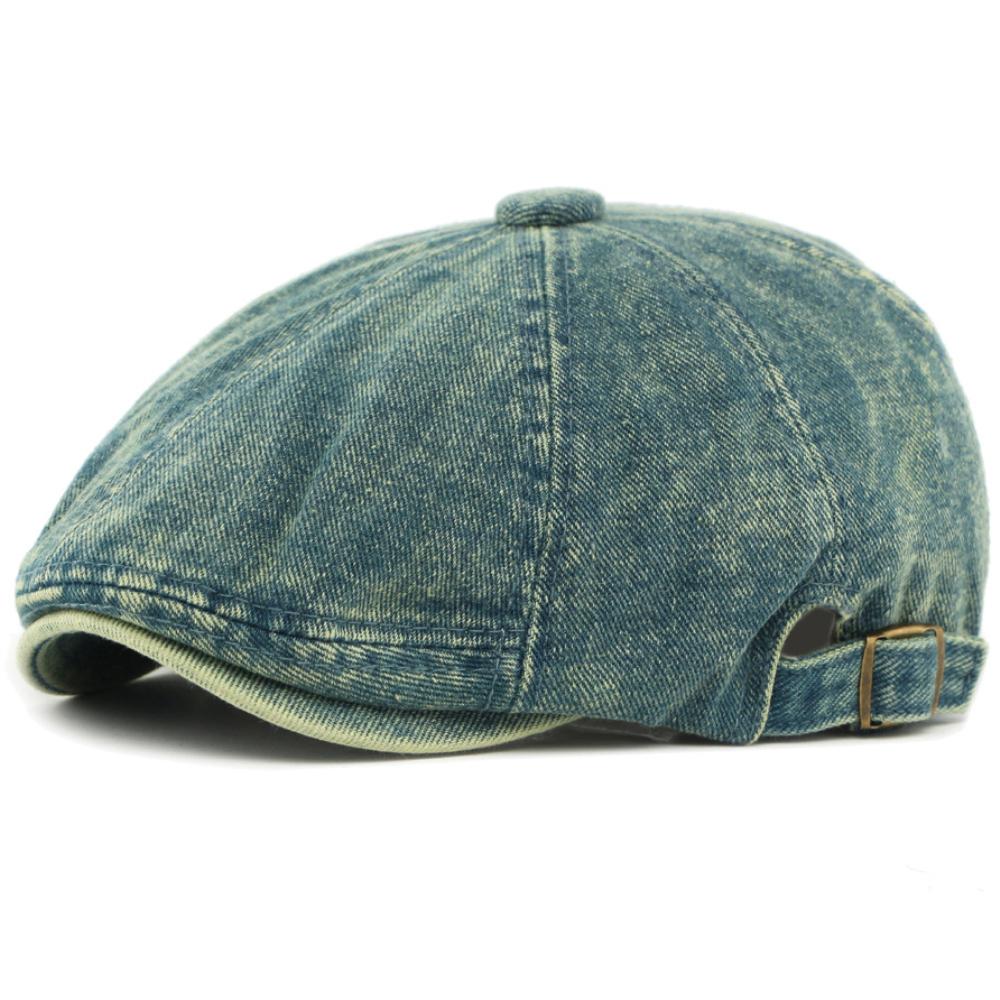 HT5045 Mens Beret Women New Spring Autumn Denim Beret Hat 100% Cotton Adjustable Artist Flat Cap Male Female Octagonal Beret Cap