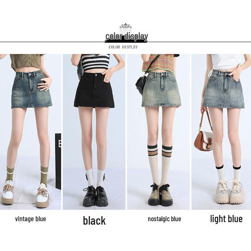Women's High-Waist Stretch Retro Denim A-line Mini Skirt - Anti-Exposure, Hip-Hugging, Perfect for Spring/Summer Fashion
