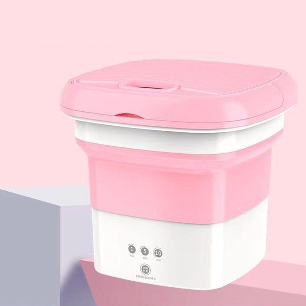 Mini Folding Washing Machine for Socks Underwear Bucket Cleaning (Pink US)