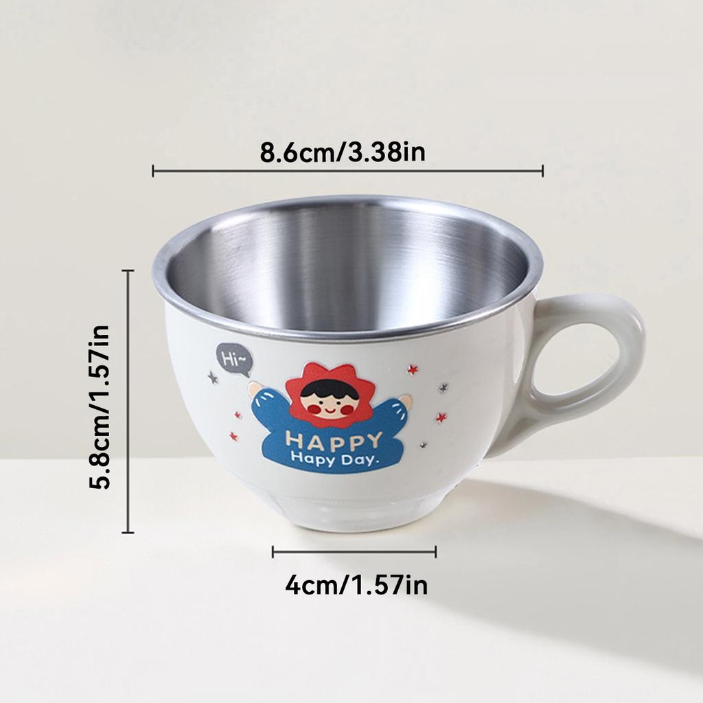 Mini Cartoon Children Water Cup With Handle 304 Stainless Steel Double Wall Milk Coffee Mug Durable Anti Scalding Drinking Cup