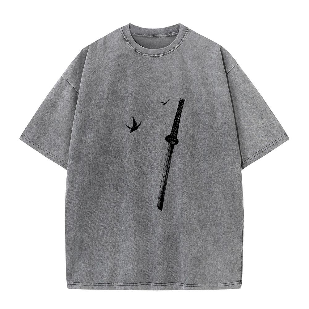 Summer Hot Sale Casual Washed T-Shirt Retro Distressed 100% Pure Cotton Short Sleeve Fashionable Print Everyday Commute Top