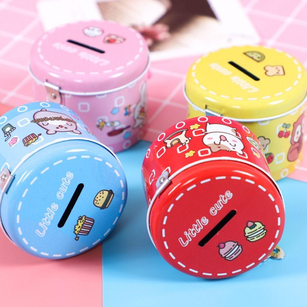 Cute Cartoon Piggy Bank With Iron Lock Metal Piggy Bank Cylinder Saving Box  Birthday Party